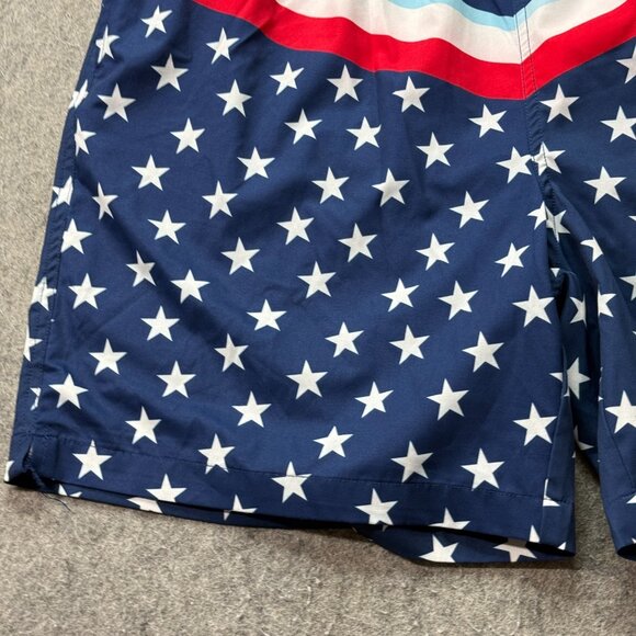 Burlebo Swim Trunks Men XL Blue White Red Patriotic Flag Print Stretch 7" - Picture 5 of 16